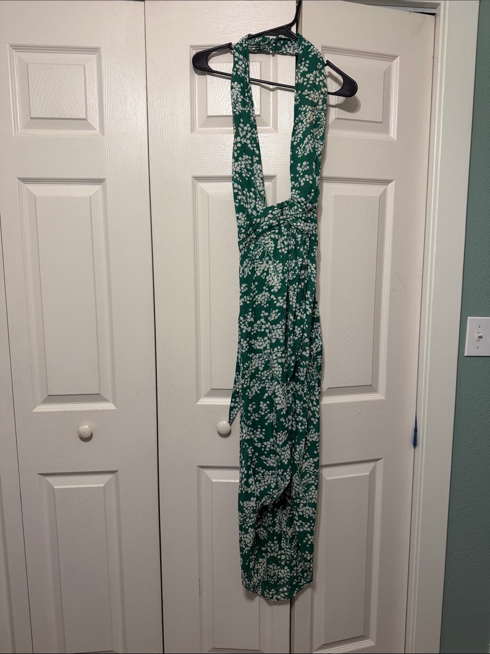 Anthropologie Emerald Green Floral Halter Dress